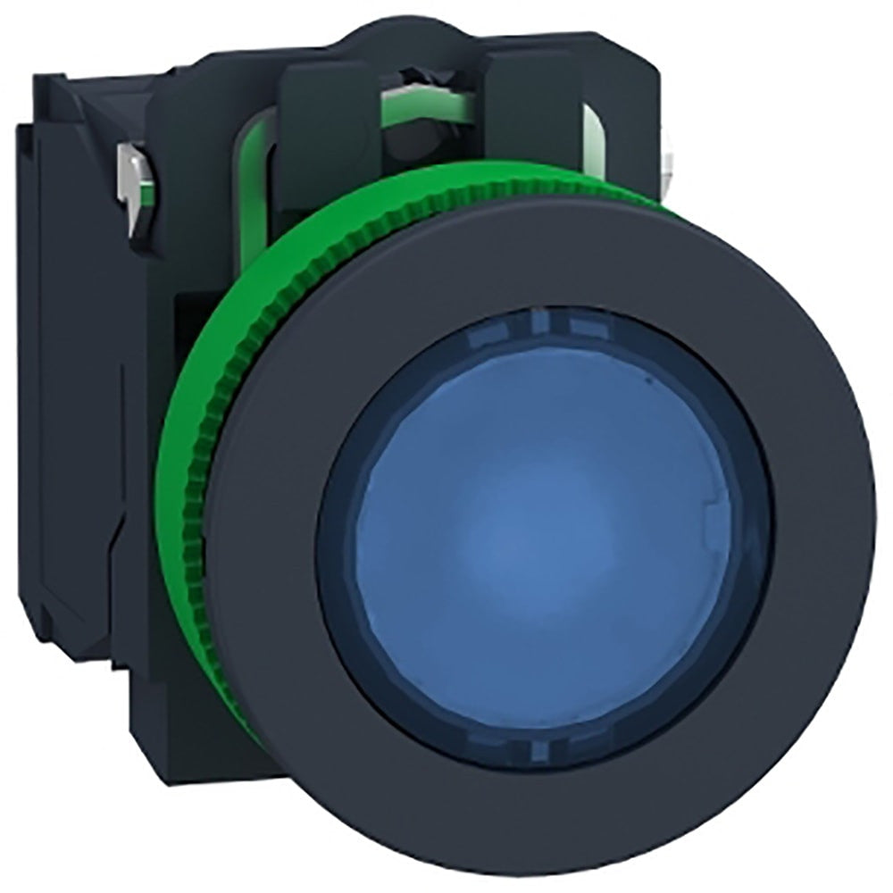 Illuminated Pushbutton, LED, Blue, 1NC + 1NO 24 VAC/VDC, Spring Return from Top/Bottom - XB5FW36B5