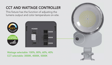80 Watt LED Dusk To Dawn Light With Photocell - 11200 Max Lumens - Color Selectable 30K/40K/50K - 120-277V - Silver Finish - Includes Arm/Wall Mount