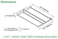 Linear LED High Bay Light - 16.5X10 Inches - Watt Selectable 135W/115W/100W - Max 20250 Lumens - Color Selectable 40K/50K - 120-277V - 0-10V Dimmable