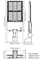 300 Watt LED Parking Lot Area Light - Pole Mount - 41,000 Lumens - 5000K Daylight - 120-277V - Bronze Finish