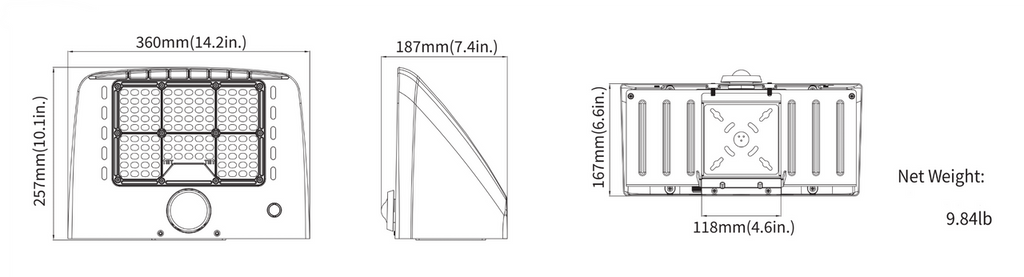 LED Cut Off Wallpack - Watt Selectable 95W/76W/57W/38W - 13800 Max Lumens - Color Selectable 30K/40K/50K - 120-277V - Bronze Finish - With Integrated Photocell