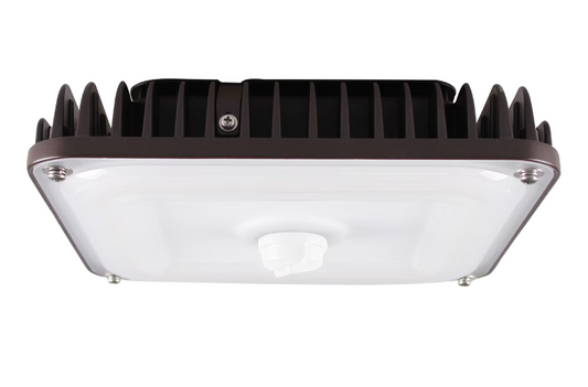 LED Square Garage Canopy Light - Watt Selectable 60W/40W/25W - Up To 7400 Lumens - Ceiling or Conduit Mount - 4000K Neutral White - 120-277V - Bronze - With Z10 Receptacle