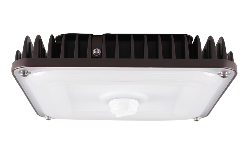 LED Square Garage Canopy Light - Watt Selectable 60W/40W/25W - Up To 7400 Lumens - Ceiling or Conduit Mount - 4000K Neutral White - 120-277V - Bronze - With Z10 Receptacle
