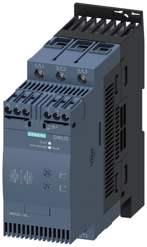 SIRIUS Soft Starter, 200 to 480 VAC, 58/63 A, 50/60 Hz, 30 kW, 20 hp, 40 hp Motor, 24 VAC/VDC Coil, 3 Pole, 0 to 20 s Timing, 3 Phase, Screw - 3RW3037-1BB04