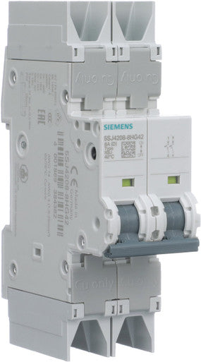 Miniature Circuit Breaker, 5SJ4 Series, 8A, 2 Pole, 277/480V AC, 10kA, D Curve - 5SJ4208-8HG42