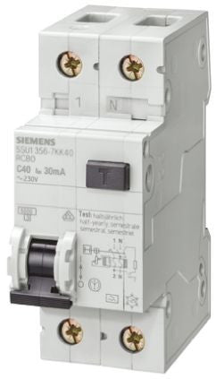 Siemens 5SU1356-7KK25, Rcbo Elm, 6 Ka, 1P+N, Type A, 30 Ma, C-Char, In 25 A, Un Ac 230 V - 5SU1356-7KK25