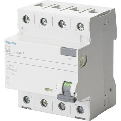 Siemens 5SV36444 RCCB 4-pin 40A 300mA 400V protects against electric shock - 5SV3644-4