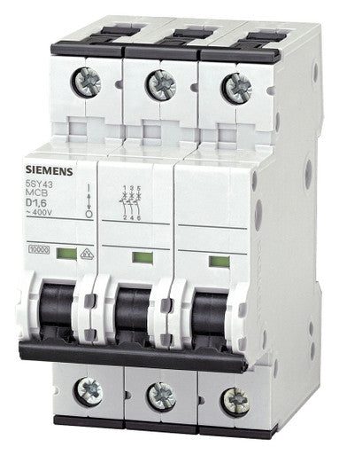 Siemens 5SY4303-8 Mini Circuit Breaker, UL 1077, 3-Pole, 3 Amps, 480VAC, D Trip Curve, 10 kA - 5SY43038