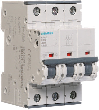 Siemens 5SY4332-5 Mini Circuit Breaker, UL 1077, 3-Pole, 32 Amps, 480VAC, A Trip Curve, 10 kA - 5SY43325