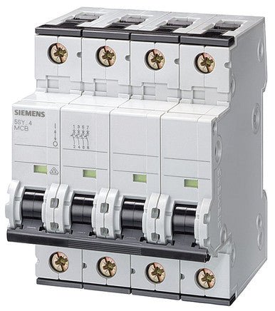 Circuit Breaker, 5SY4 Series, 10A, 3+N Pole, 400V AC, 10kA at 400V AC, A Curve - 5SY4610-5