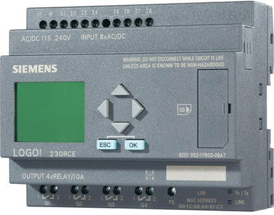 LOGO! 230RCE, Input Voltage 120/230 VAC/DC, 8 DI, 4 Relay Outputs, with Ethernet - 6ED1052-1FB00-0BA7