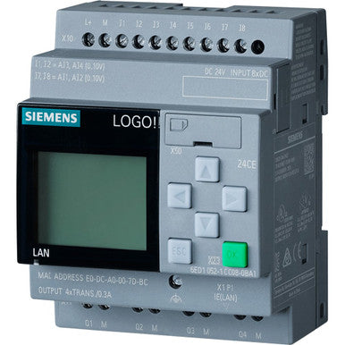 Siemens Logo! 24CE, Logic Module, Display Power Supply I/o 24V/24V/24V Trans., 8DI (4AI)/4DO - 6ED10521CC080BA2
