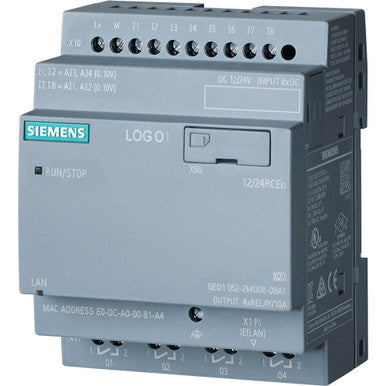 Siemens Logo! 12/24RCEO, Logic Module, Power Supply / I/o: 12/24 V Dc/relay, 8 Di (4 AI)/4 Do - 6ED10522MD080BA2