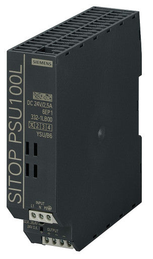Switched-Mode Power Supply Output current 1: 2.5 A Input voltage: 93-132 VAC / 187-264 VAC Input voltage, nominal: 100-240 VAC Output voltage 1, nominal: 24 VDC Outputs: 1 Phases: 1 Efficiency: 85 % - 6EP13321LB00