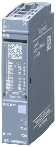 Analog Input Module, Simatic Et 200SP, Ai 2XU, For Bu Type A0, A1, CC00, 16 Bit - 6ES71346FB000BA1