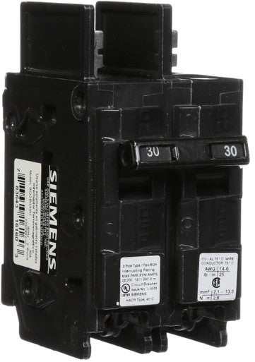 Miniature Circuit Breaker, BQH Series, 30A, 2 Pole, 120/240V AC, 22kA at 120/240V AC - BQ2B030H