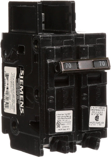 Miniature Circuit Breaker, BQH Series, 70A, 2 Pole, 120/240V AC, 22kA at 120/240V AC - BQ2B070H
