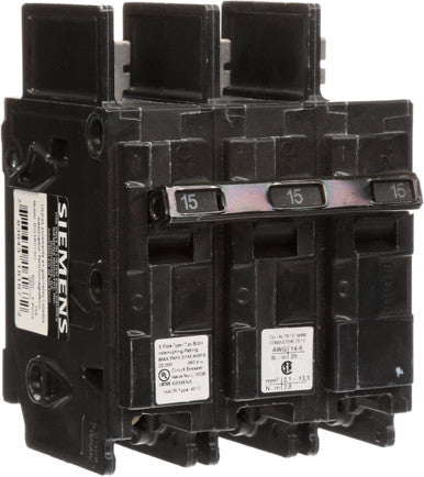 Miniature Circuit Breaker, BQH Series, 15A, 3 Pole, 240V AC, 22kA at 240V AC - BQ3B015H