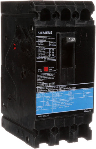 Molded Case Circuit Breaker, ED2 Series, 100A, 3 Pole, 240V AC, 10kA at 240V AC - ED23B100