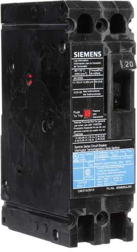 Molded Case Circuit Breaker, ED4 Series, 20A, 2 Pole, 480V AC, 18kA at 480V AC - ED42B020