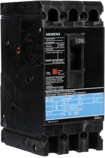 Molded Case Circuit Breaker, ED4 Series, 20A, 3 Pole, 480V AC, 18kA at 480V AC - ED43B020
