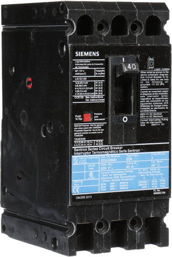 Breaker, Molded Case, Ed 3P 40A 600V 18Ka Load Lug - ED63B040
