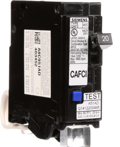 CIRCUIT BREAKER 20A 1 POLE 120 VAC 10K QAF2 - QA120AFCNL