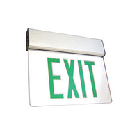LED Edgelit Exit Sign- Surface Mount White Aluminum Canopy with Clear Panel and Green Lettering - With Battery Back-Up