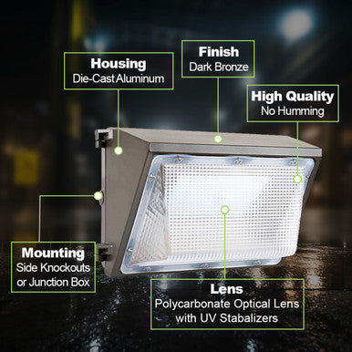 90 Watt LED Wallpack  w Photocell and Cap - 11700 Lumens - 5000K Daylight - 120-277V - With Photocell - Bronze Finish