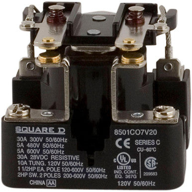 Power Relay; 6 Pin; 120 VAC; DPST-NO; PanelMount; 5A; 600 VAC; Screw; 8501C Series - 8501CO7V20