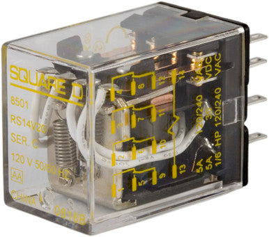 Power Relay; 14 Pin; 120 VAC; 4PDT; Socket Mount; 5A; 240 VAC; QC Tabs; 8501R Series - 8501RS14P14V20