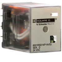 Power Relay; 14 Pin; 24 VDC; 4PDT; Socket Mount; 5A; 240 VAC; QC Tabs; LED; 8501R Series - 8501RSD14P14V53