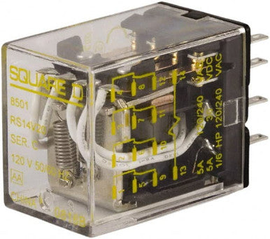 Power Relay; 14 Pin; 12 VDC; 4PDT; Socket Mount; 5A; 240 VAC; QC Tabs; 8501R Series - 8501RSD14V51
