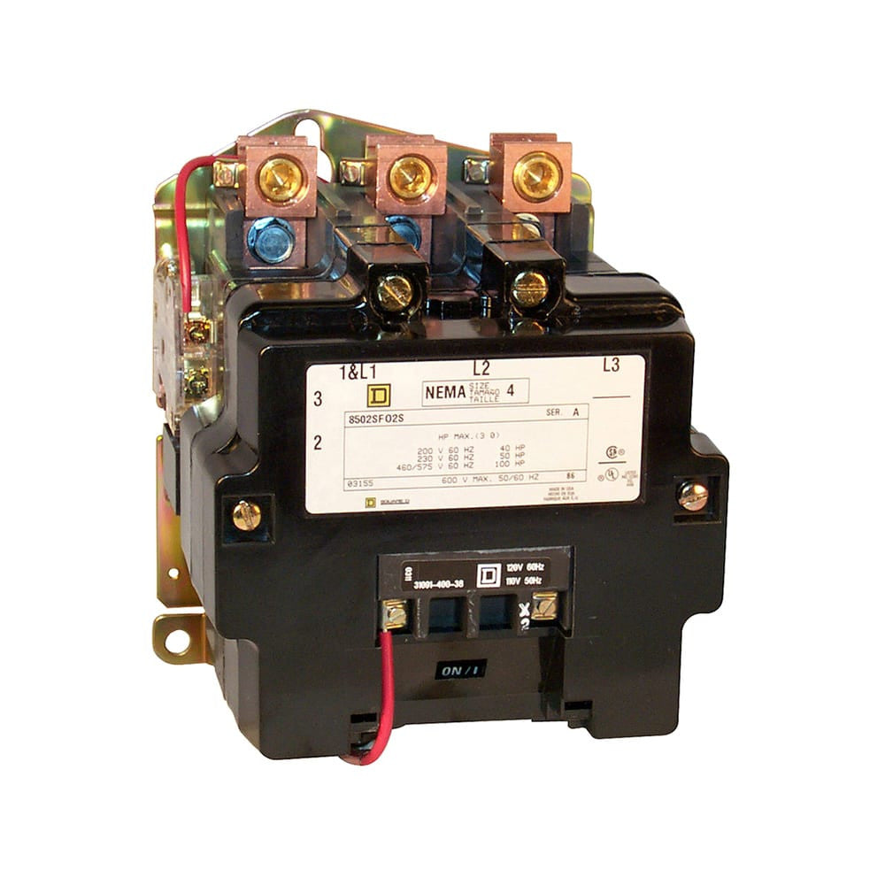 NEMA Contactor, Type S, nonreversing, Size 4, 135A, 1 phase, up to 100kA, 2 pole, 480VAC coil, open - 8502SFO1V06