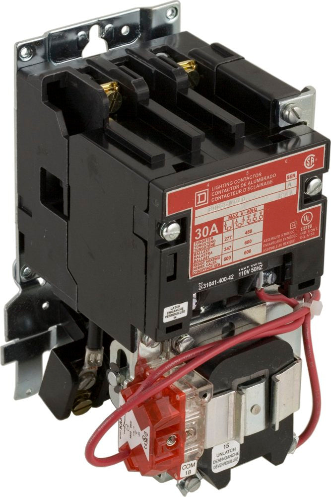 Lighting Contactor, Mechanically Held, 30 A, 2 Pole, Open, 120/110V 60/50HZ - 8903SMO10V02