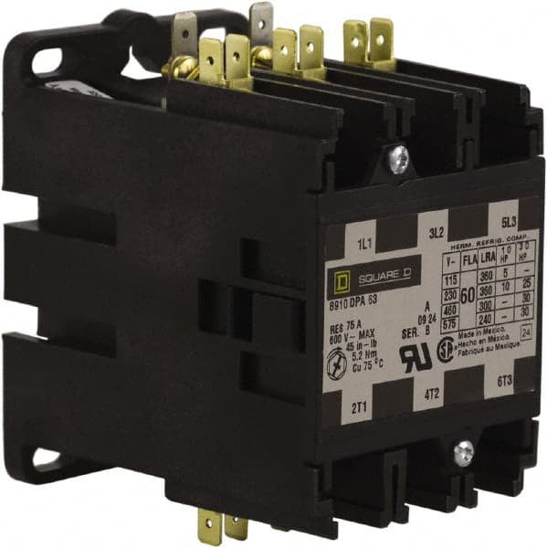 Definite Purpose Magnetic Contactor, 277V AC, 3 P, Non-Reversing, 3 Phase, Quick Connect - 8910DPA63V04