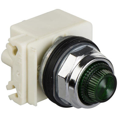 30mm push button, Type K, pilot light, green LED light module, 12/14VAC/VDC, green plastic fresnel lens, NEMA 4, 13 - 9001KP32LGG31