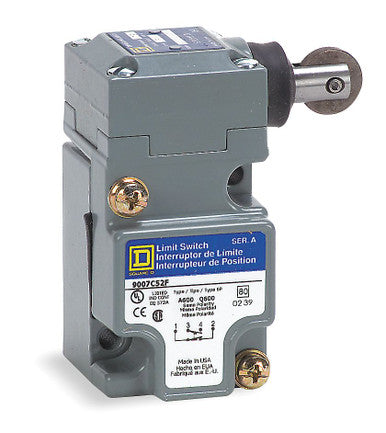 Heavy Duty Limit Switch, Plunger, Roller, 1NC/1NO, 10A at 600V AC, Actuator Location: Top - 9007C52F