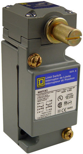 Heavy Duty Limit Switch, No Lever, Rotary, 2NC/2NO, 10A at 600V AC, Actuator Location: Side - 9007C62C