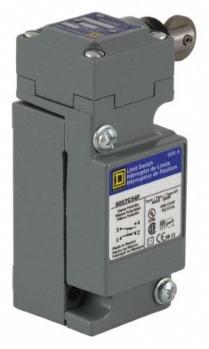 Heavy Duty Limit Switch, Plunger, Roller, 2NC/2NO, 10A at 600V AC, Actuator Location: Side - 9007C62F