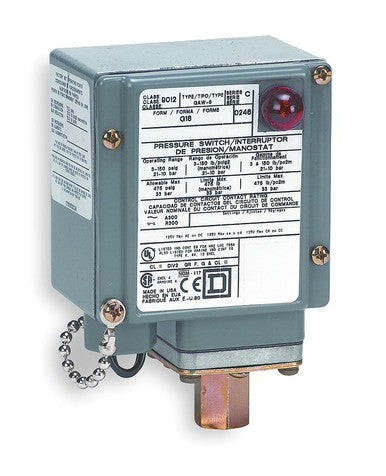Pressure Switch, Standard, SPDT, 3 to 150 psi, 1/4-18' FNPT, 3 to 150 psi Range, Aluminum - 9012GAW5G17