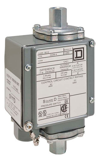Pressure Switch, Standard, SPDT, 2 Ports, 1/4-18' FNPT, 0 to 175 psi Range, Aluminum - 9012GGW4