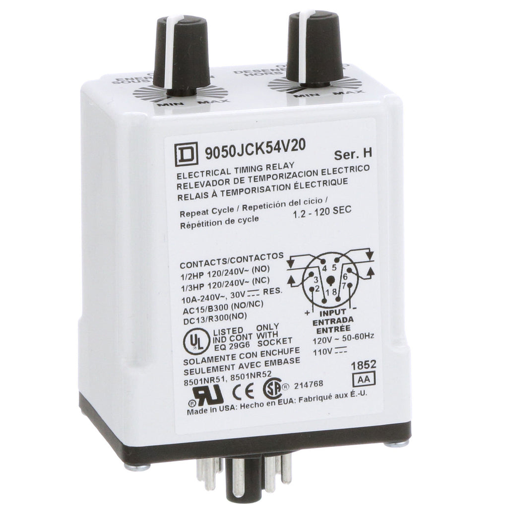 Time Delay Relay Type 9050; Repeat Cycle-Off; DPDT; 120VAC/110VDC; JCK Series - 9050JCK54V20