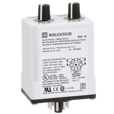 Time Delay Relay Type 9050, Repeat Cycle-off, DPDT, 120VAC/110VDC, Jck Series - 9050JCK55V20