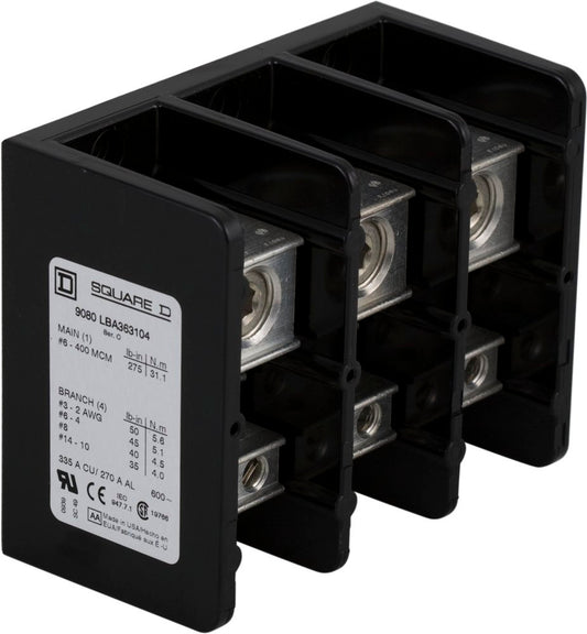 Power Distribution Block, Open, 4 Pole, 335 A Copper, 600 V AC/DC, Surface Mount - 9080LBA363104