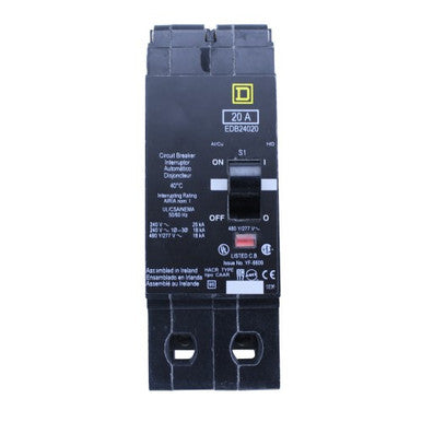 Miniature Circuit Breaker, E FRAME Series, 20A, 2 Pole, 277/480V AC, 25kA at 120V AC - EDB24020