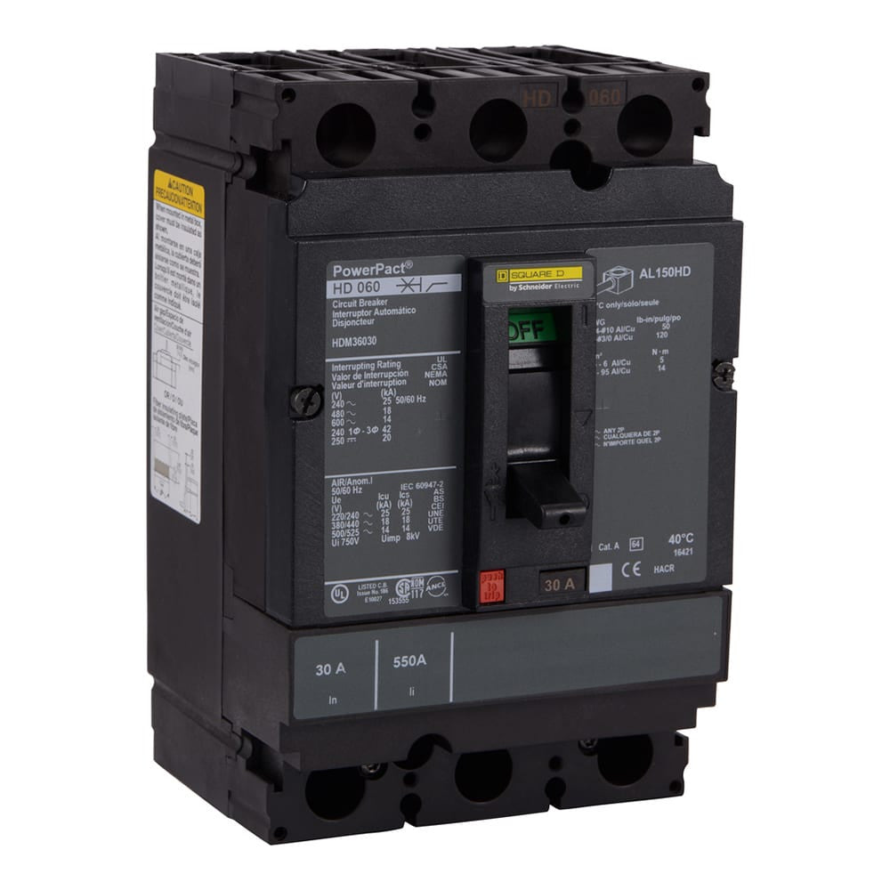 Molded Case Circuit Breaker, POWERPACT H Series, 125A, 3 Pole, 600V AC, 25kA at 240V AC - HDM36125