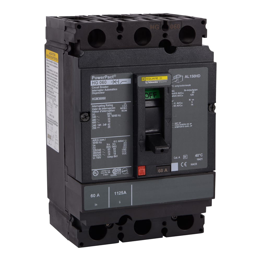Molded Case Circuit Breaker, POWERPACT H Series, 100A, 3 Pole, 600V AC, 65kA at 240V AC - HGM36100