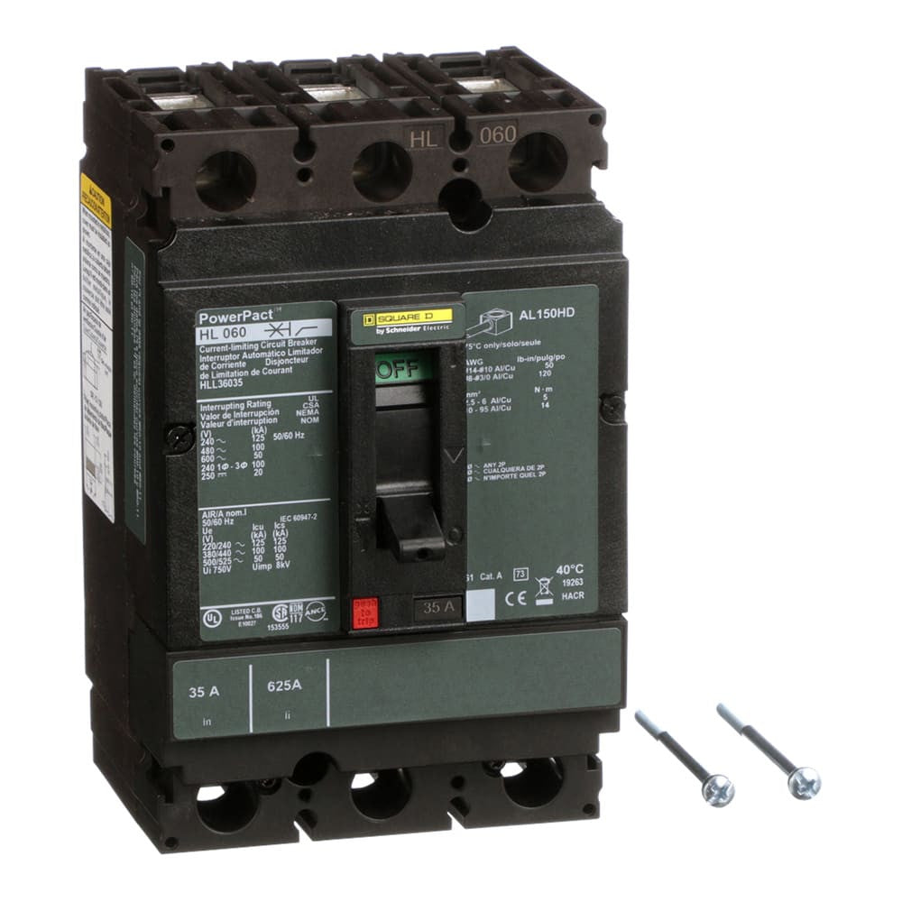 Molded Case Circuit Breaker, POWERPACT H Series, 35A, 3 Pole, 600V AC, 125kA at 240V AC - HLL36035