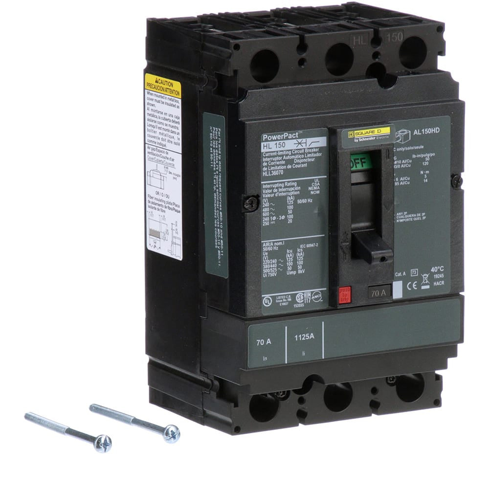 Molded Case Circuit Breaker, POWERPACT H Series, 70A, 3 Pole, 600V AC, 125kA at 240V AC - HLL36070